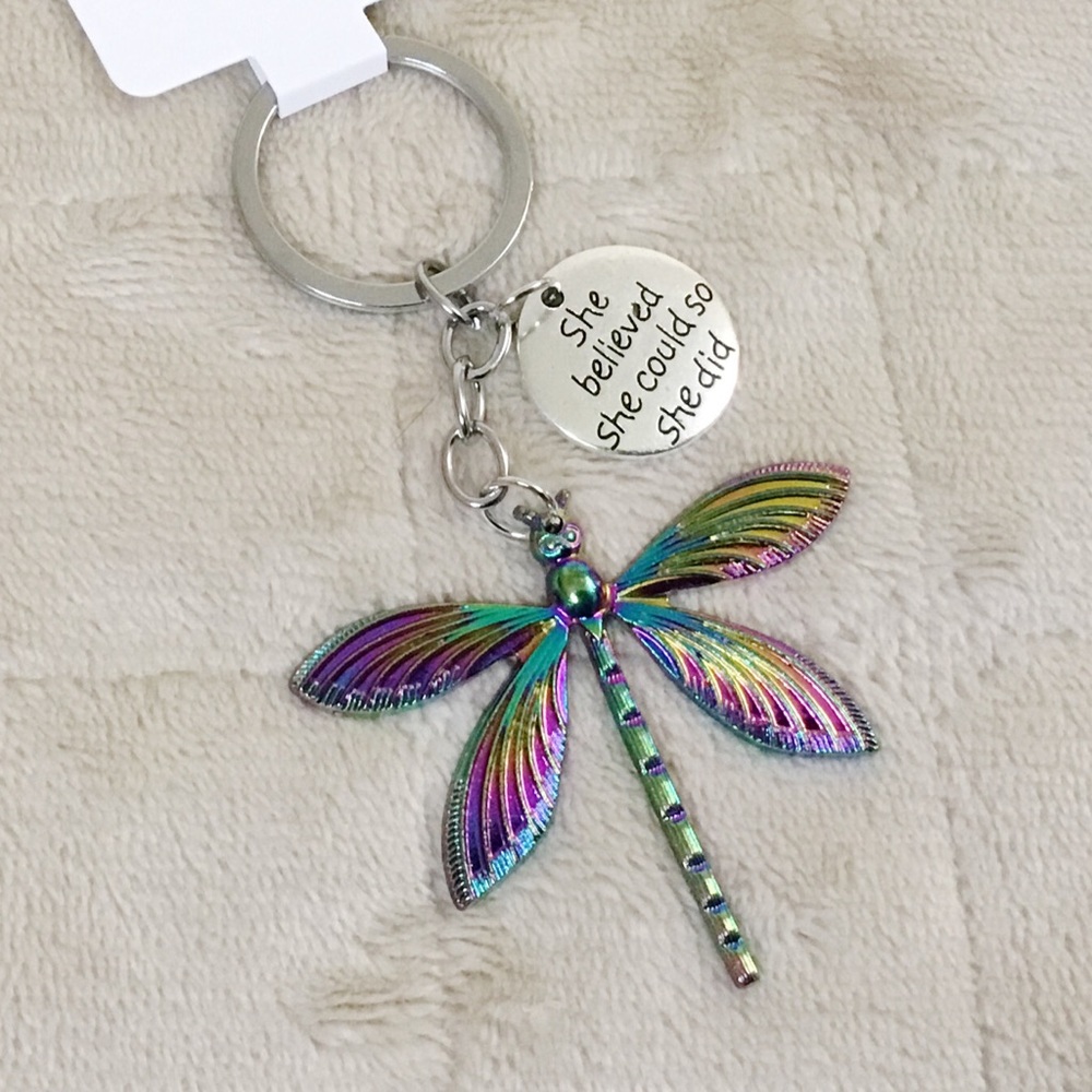 Colorful Dragonfly Inspirational Keychain Accessory